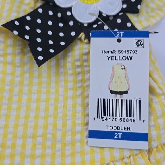 Counting‎ Daisies Toddler Girls Sleeveless Seersucker Bumble Bee Sun Dress Sz 2T - Picture 3 of 7